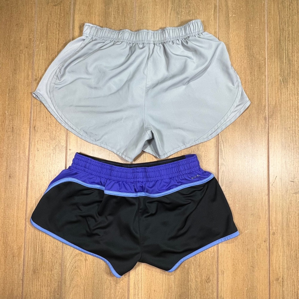 Nike Dri-FIT Running Shorts Bundle Sz med Womens Grey Black Purple Lot 2 Pair